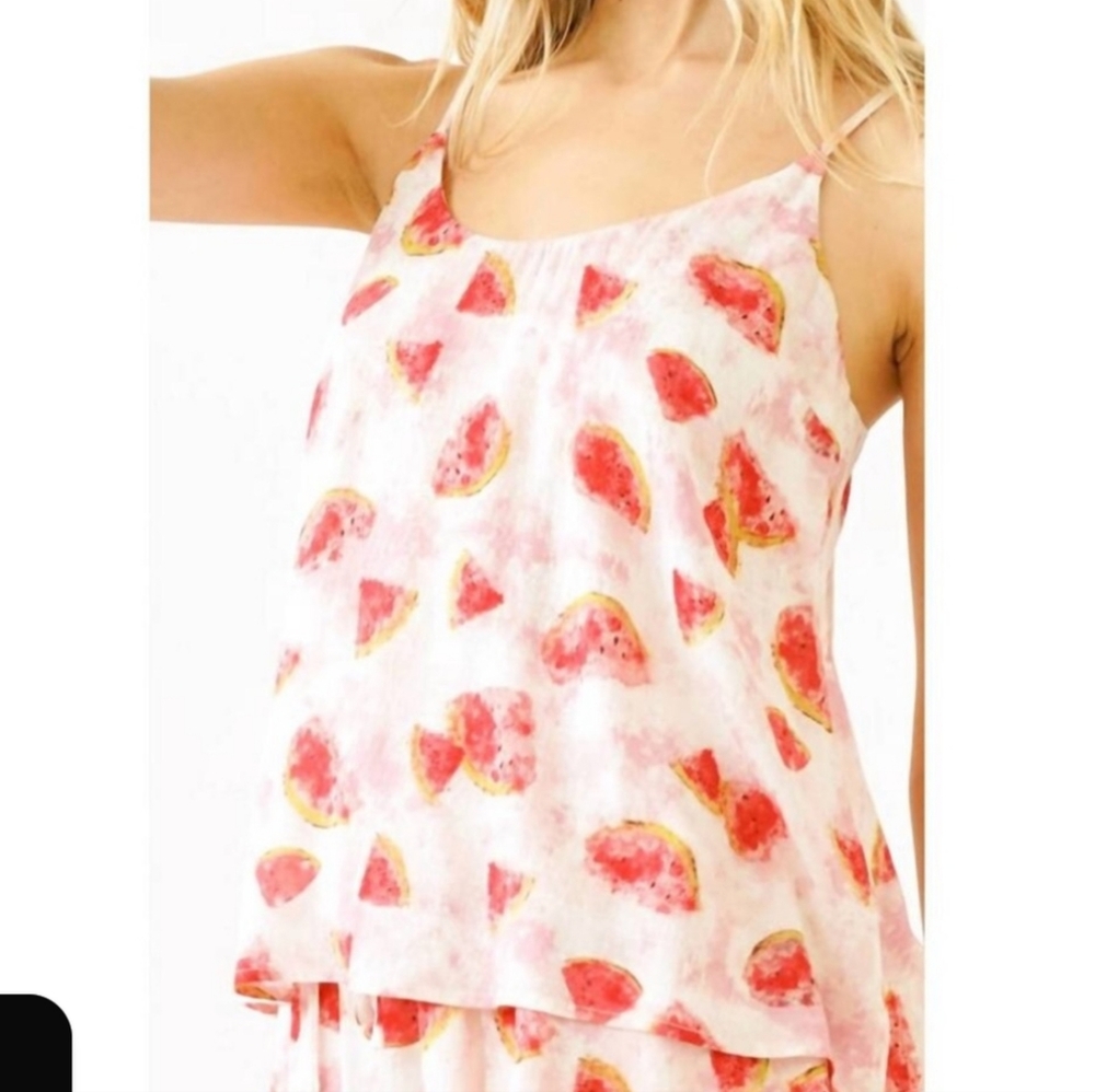 Mystree Women's M Watermelon Print Camisole Top - Pink and White NEW